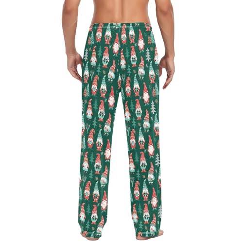 Mens Cotton Pajama Pants Sleep Lounge Pj Bottoms Sleepwear with Pockets Drawstring S Green Gnomes Tree3