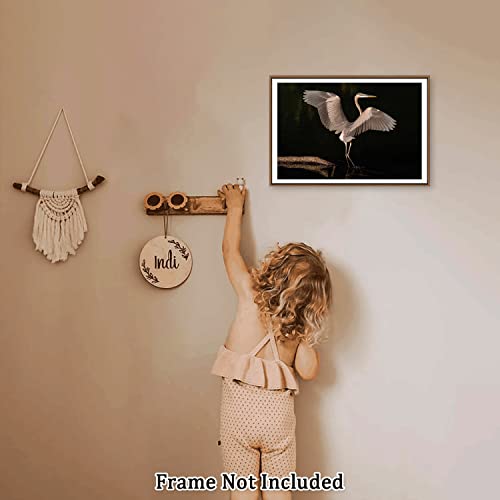 Canvas Prints Wall Art For Home And Office Wall Decoration White Heron By River Canvas Artwork Print Painting Picture Bird Modern Abstract Unframe Wall Art For Living Room Bedroom Kitchen 16X24Inch #TOP2