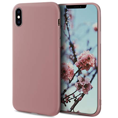 Moozy Minimalist Series Silikon Hülle für iPhone X und iPhone XS, Rose Beige - Mattes Finish, Dünne, Weiche TPU-Handyhülle Schutzhülle