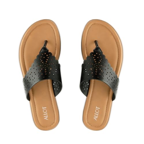 ALLOT Women's Flat Sandals T-Strap Thong Flip Flops Comfortable Summer Beach Shoes