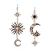 MengPa Star Sun Moon Design Mismatched Crystal Drop Earrings for Women Vintage Asymmetrical Jewelry
