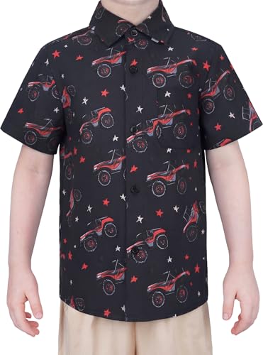 Image of Boys Hawaiian Button Down Shirt, Pure Combed Cotton Short Sleeve Size 3-15Y