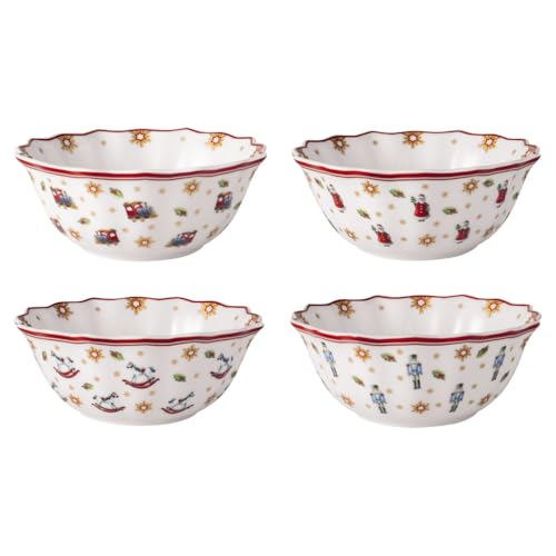 Villeroy & Boch - Toy's Delight Aniversario juego de cuencos 4 piezas colorido, cuenco de Navidad, vajilla navideña para 4 personas, bol pequeño, decoración navideña, porcelana premium
