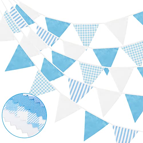 G2PLUS 12M Banderines Tela,Guirnalda de Banderines con 42 Rayas Azul Triángulos de Tela Fiesta Decorativas para Dormitorio de Fiesta de Cumpleaños o Bodas