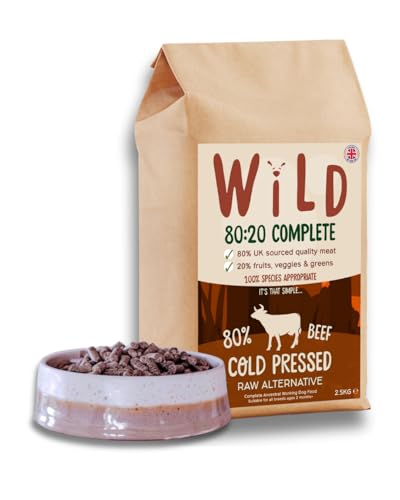Wild Pet Food - Beef (2.5 kg) Grain Free Dry Dog Food, 80:20 Cold Pressed - Low Fat, High Protein & Nutritionally Complete - Gastrointestinal Raw Dog Food - Ancestral Diet - Adult or Puppy
