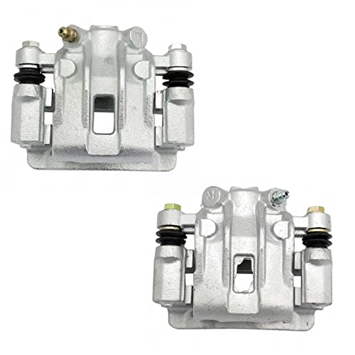 Image of TRQ Rear Driver and Passenger Side Brake Caliper Set Caliper Brackets Hardware Compatible with 06-07 Hyundai Accent 06-07 Kia Rio Rio5 10-13 Kia Forte Forte Koup