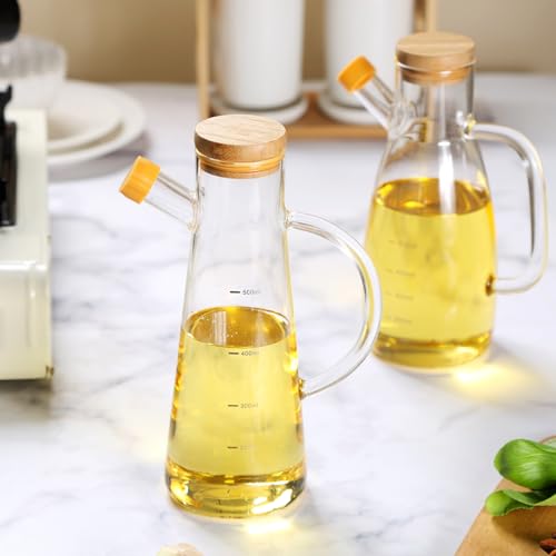 Bottiglia dispenser per olio in vetro borosilicato con scala e manico, brocca a prova di perdite per aceto e olio, perfetta per cucinare in cucina