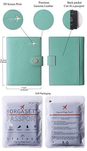 Genuine Leather Passport Holder Cover Case Rfid Blocking Travel Wallet Id Card Case (Cross Light Green) #TOP5