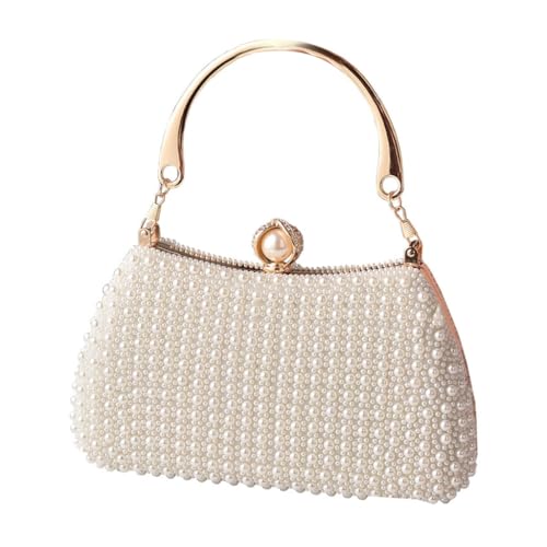 Sac de soirée à bandoulière blanc orné de fausses perles pour mariage et banquet chic