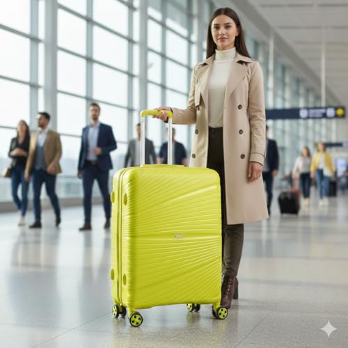 Image of Skybags Polypropylene Skylite Trolley Bag | Hard-Sided Luggage for Travel with Smooth 8-Spinner Wheel & TSA Lock | 5-Year International Warranty (Yellow, Set of 3)