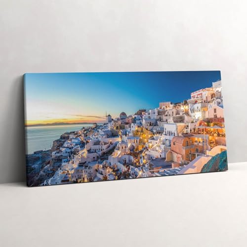 Tableau photo sur toile 140x70cm coucher de soleil à Santorin Wallfluent