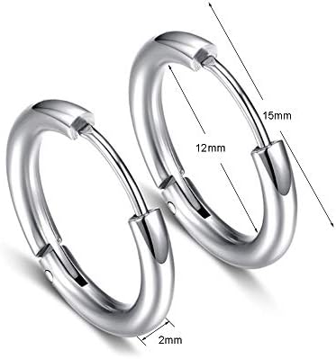 5 Pairs 15mm 316L Stainless Steel Huggie Hinged Hoop Earrings for Men Women, Jewelry Earrings Men Black round, Small Silver Hoop Earrings Set, Titanium Gold Earrings Men Ladies Clip on Studs Piercing
