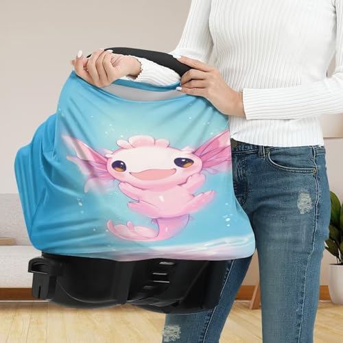 Image of Youngerbaby Cute Axolotl Nursing Cover Breastfeeding Super Soft Multi Use for Baby Car Seat Covers Canopy Shopping Cart Cover Scarf Light Blanket Stroller Cover Baby Girl Necessities