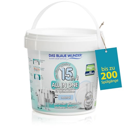 Das Blaue Wunder All In One Geschirrspülpulver 15in1 1.000g | Spülmaschinenpulver | 15 Funktionen | sehr ergiebig | Power Entkruster | Maschinenpflege | phosphatfrei (Neutral)