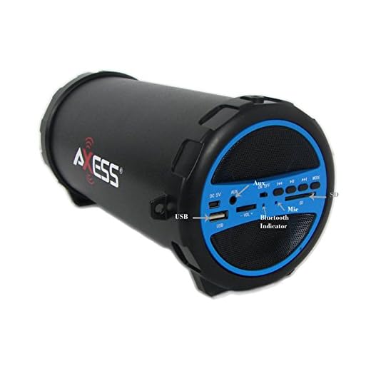 AXESS SPBT1031BL Portable Bluetooth Indoor/Outdoor 2.1 Hi-Fi Cylinder Loud Speaker with Built-In 3" Sub and SD Card, USB, AUX Inputs in Blue