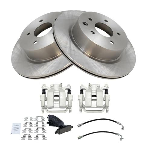 Image of TRQ Rear Brake Pad and Rotor Set Ceramic Calipers Compatible with 2005-2007 Infiniti G35 2006-2008 Nissan 350Z