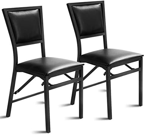 Giantex Folding Chairs, with Padded Seats, Sturdy Metal Frame, Floor Protectors, Space Saving Design, Foldable Dining Desk Chairs for Small Apartment, Extra Guests, Black