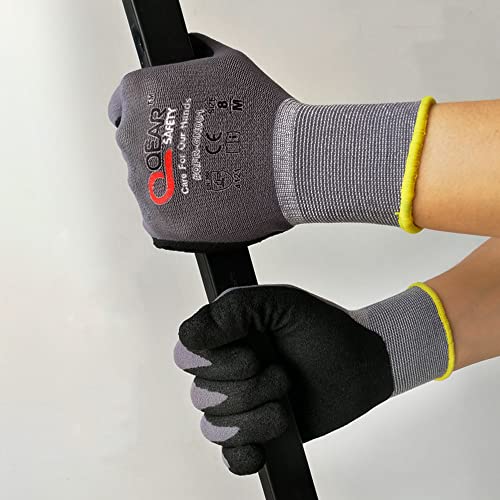 QEARSAFETY 6 works Microfoam Nitrile Rubber Palm Coated Work Safety Gloves, Breathable, Abrasion, Logistics, Warehouse