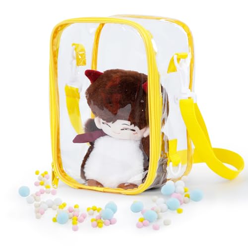 GNEGNI 痛バッグ ぬいぐるみポーチ PVC 全透明 大容量 見せバッグ 2つの携帯方式 取り出し便利 ぬいぐるみ おしゃれ 人形入れ 20-25cm (イエロー)