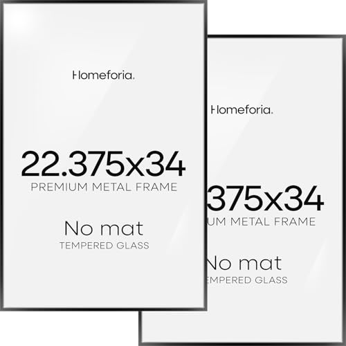 Image of Homeforia 22.375x34 Black Puzzle Frame, High End Metal 22.375 x 34 Picture Frames without Mat, 34x22.375 Thin Poster Frame for Wall, 22.375 by 34 Puzzle Photo Frame, Tempered Glass, Wall Kit, Set of 2