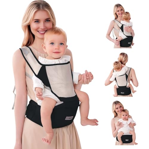 Ergonomische Babytrage mit Verstellbarem Gurt - 6-in-1 Neugeborenen-Kleinkind-Tragetuch, Atmungsaktive Mesh-Babytrage für Sommer, Kompakt für Reisen & Outdoor-Abenteuer, Ideal für Babys 0-3 Jahre