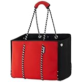 QOGiR Neoprene Multipurpose Beach Bag Tote with Inner Zipper Pocket (Red, Large)