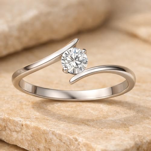 Image of ZORRY Silver CZ Open Ring for Women | Minimalist Adjustable Stainless Steel Ring | Waterproof Anti-Tarnish Hypoallergenic Statement Jewelry