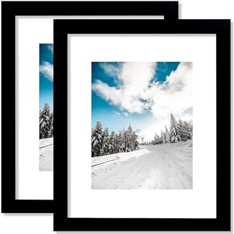 BOANKODU 10x12 Picture Frame Set of 2, Made of High Definition Transparent Plastic for 7x9 with Mat or 10x12 Without Mat, Wall Mounting Photo Frames, Black Cover