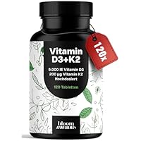 Vitamin D3 K2 hochdosiert – 120 Tabletten mit 5000 IE D3 & 200 µg K2 – 99,7+% All-Trans K2-MK7 - Vitamin D - produziert in Deutschland