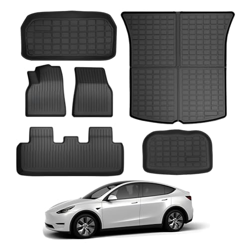 KIKIMO Tesla Model Y Floor Mats, Tesla Model Y 2020-2023 Accessories, All Weather Floor Mat Front Rear Cargo Liner Mat, Waterproof Anti-Slip Floor Mat Custom Fit for Tesla, Heavy Duty Floor Mats