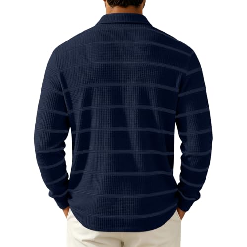 Striped Rugby Shirts for Men Henley Collared Button Men's Long Sleeve Polo - image 4