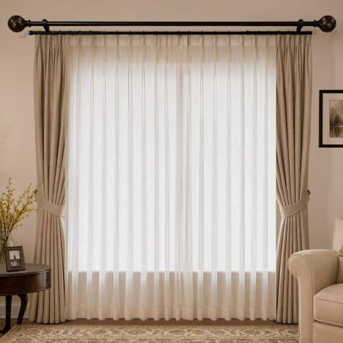 Image of 84 inch-144 inch Adjustable Double Curtain Rod For Door & Windows With Brackets Set Curtains Hanging Extendable Iron Metal Pipe Holder With Mughal Metal Wood Blend Finial (Black, 0.75 inch Diameter)