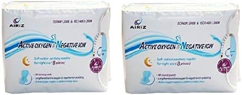 AiRiZ ACTIVE OXYGEN & NEGATIVE ION RELAX SOFT COTTON SANITARY NAPKIN FOR Night USE -(16 Pads in 2 Pack) Sanitary Napkin/Pad
