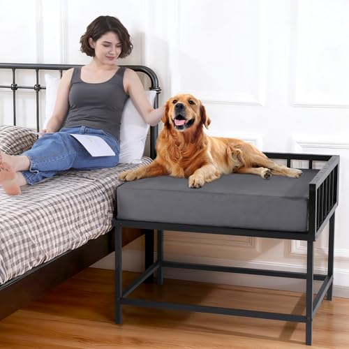 BALAPET Stable Beside Dog Bed and Mattress Set Beside Dog Bunk Beds for Large Dogs Metal Bed Frame with Removable Cushion Dogs Bed Attachment to Human Bed for Small Medium & Large Breeds(Large)