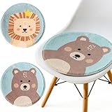 2er Set Sitzkissen Kinder, Stuhlkissen Rund, Sitzkissen Rund mit Rutschfesten Einlagen, Bodenkissen Kinder, Sitz Auflage Tier, Polster, Stuhlauflage für Drinnen und Draußen, 30*30cm (Standard)