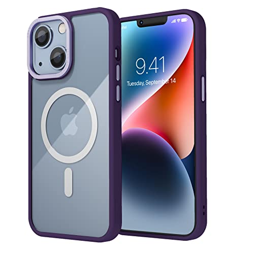 Image of Vaku Luxos Clear Armor MagPro for iPhone 14 Plus Cover Case, Shockproof, Scratch Resistant, Slim, Thin, Military-Grade Metal Ring Camera Protection, Compatible with MagSafe Back Cover - Purple