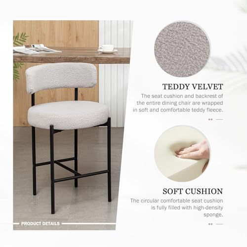 Image of Cinxzar Boucle Bar Stools Set of 4, Grey Counter Height Bar Stools with Backs, Modern Barstools for Kitchen Island, Pub, Club