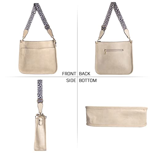 Crossbody Bags For Women Trendy Vegan Leather Beige Crossbody Bags Women's Hobo Handbags Fashion Guitar Strap Crossbody Shoulder Purse Bucket Bag For Women With 2 Adjustable Straps #TOP5