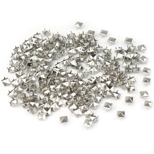 Froiny 200pcs Punk Pyramid Studs Silver Spike Nailheads Rivet Shoes for DIY Craft Decorative Bags Clothes 7mm