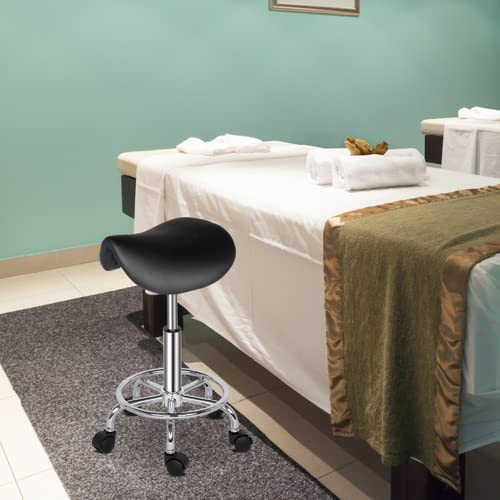Tabouret de Massage, Tabouret de Selle de Cheval pivotant à 360°, Réglable en Hauteur, pour Les Salons, Instituts de beauté, Cliniques, Bureaux (Noir)