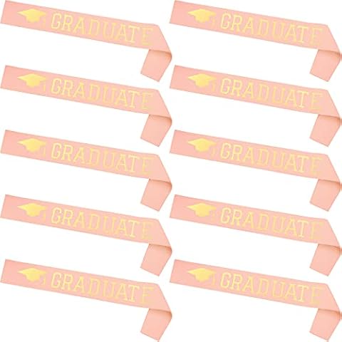 10 Pieces Graduate Sash Unisex Satin Sash for Graduation Party Supplies (Pink Gold) Cover