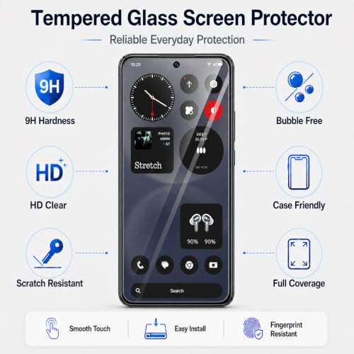Image of Tempered Glass for Nothing Phone (4b) CMF Phone 2 Pro and Nothing Phone 3A Lite (6.77 Inch) | 9H Hardness Screen Guard | Bubble-Free Installation | Anti-Fingerprint | Smooth Touch | Case Friendly