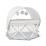 My Play Baby Portable Infant Bassinet, Indoor Outdoor UPF 50+ Canopy, Mesh Sides, 29x14 Inches, Foldable Travel Playard with Toys, Padded Base, Newborn to 15 Pounds