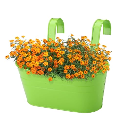 Image of 12 INCH Anti Rust Railing Oval Planter for Balcony & Garden with Detachable Handle | Hanging Flowerpot Holder | Metal Wall Planter for Indoor and Outdoor Decor (Multicolour, 3)