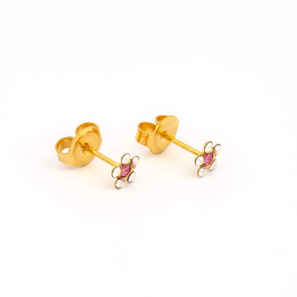 STUDEXSystem75™ Daisy Crystal Rose AB 24ct Gold Plated Allergy-Free Ear Piercing
