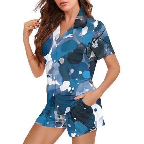 Image of Pjs Womens Short Sleeve Button Down Pajamas Set Two-Piece Nightwear with Pockets
