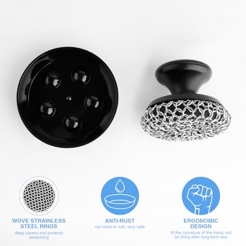 Image of 2PCS Cast Iron Scrubber Cleaner, Chainmail Scrubber for Cast Iron Pan Skillet, Dish Scouring Pad, 316 Stainless Steel Brush /Scraper for Metal Skillet Scrubbing, Wok, Dutch Oven Cleaning - Thick+Thin
