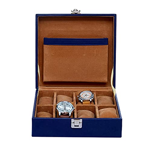 Leather World 8 Slots PU Leather Men Watch Box Display Organizer Case Women Storage Jewellery – Blue