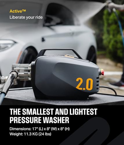 ACTIVE 2.0 Electric Pressure Washer - 2.0 GPM and 1800 PSI, Compact & Small Pressure Washer, Electric Power Washer for Car Detailing, Home, Patio and All Other Cleaning transformations.