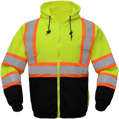 Renegade Mens Hoodie Hi VIS Visibility Safety Hooded Zip Sweatshirt, Black Bottom3